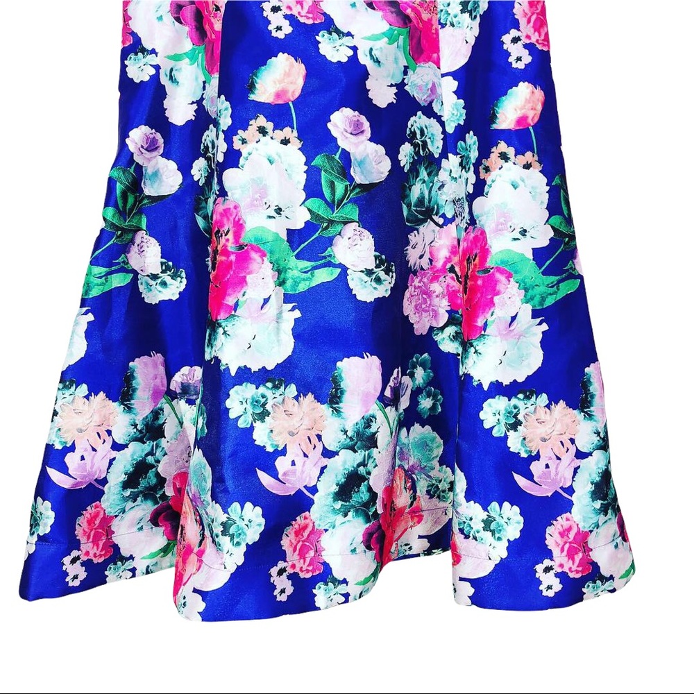 Off The Shoulder Floral Print Satin Square Neck Corset Back Hourglass Prom Dress - Picture 9 of 14